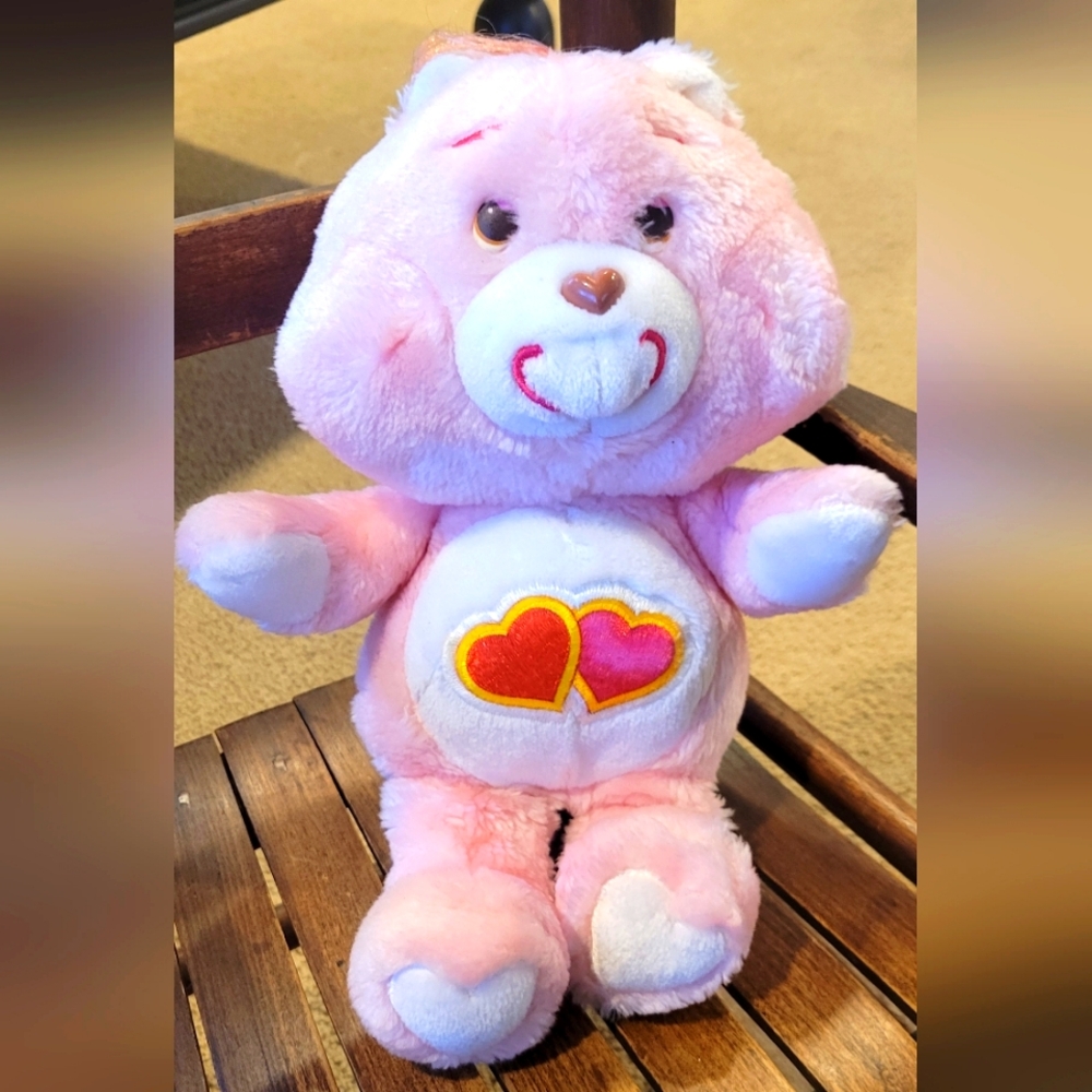 80's Vintage Care Bear Love A Lot Bear Hearts Pink Plush 1983